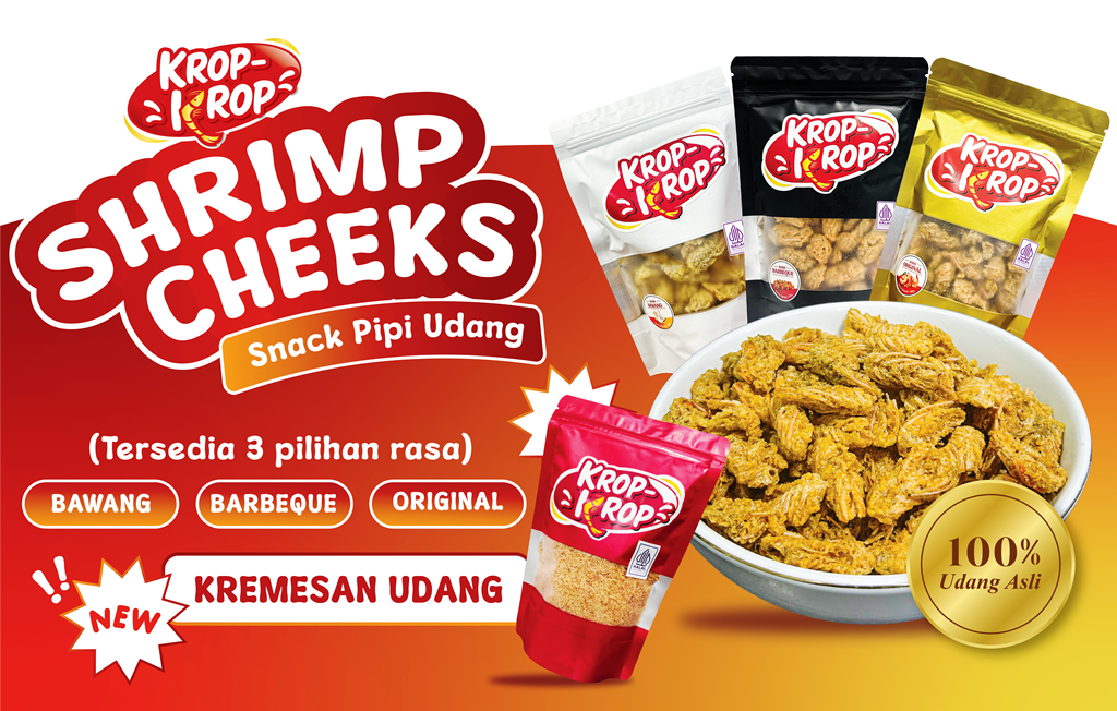 Kemasan dan camilan udang Krop-Rop
